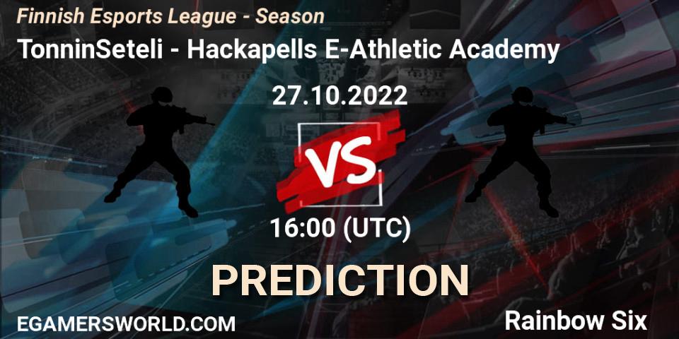 TonninSeteli - Hackapells E-Athletic Academy: Maç tahminleri. 27.10.2022 at 16:00, Rainbow Six, Finnish Esports League - Season 