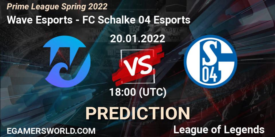 Wave Esports - FC Schalke 04 Esports: Maç tahminleri. 20.01.2022 at 18:00, LoL, Prime League Spring 2022