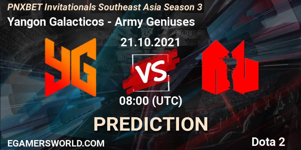 Yangon Galacticos - Army Geniuses: Maç tahminleri. 21.10.2021 at 08:25, Dota 2, PNXBET Invitationals Southeast Asia Season 3
