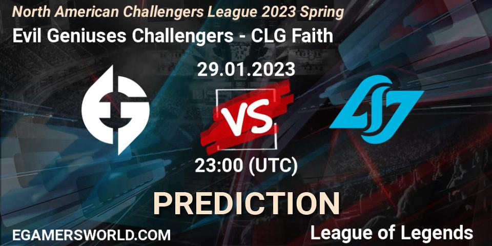 Evil Geniuses Challengers - CLG Faith: Maç tahminleri. 29.01.23, LoL, NACL 2023 Spring - Group Stage
