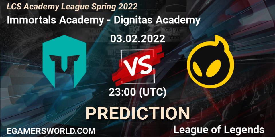Immortals Academy - Dignitas Academy: Maç tahminleri. 03.02.2022 at 23:00, LoL, LCS Academy League Spring 2022