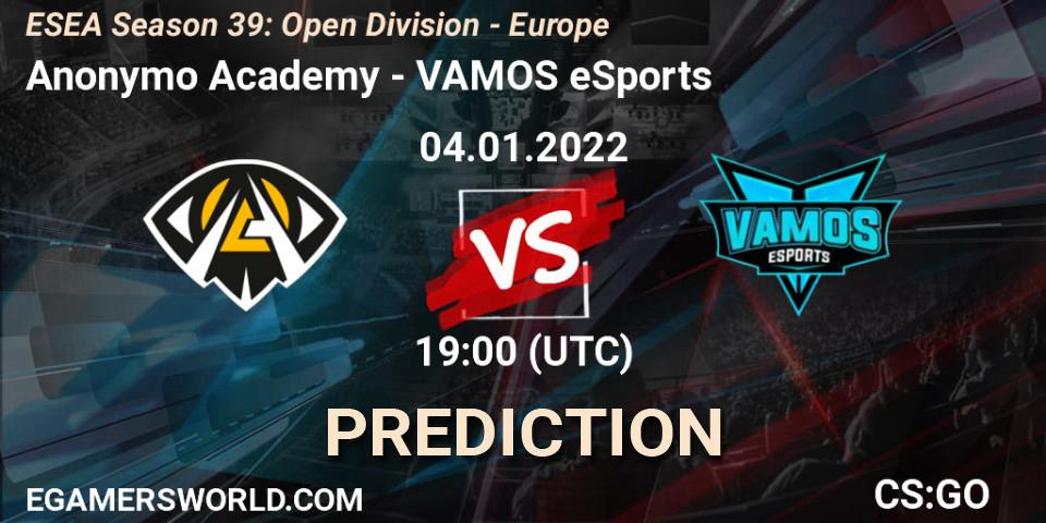 Anonymo Academy - VAMOS eSports: Maç tahminleri. 04.01.2022 at 19:00, Counter-Strike (CS2), ESEA Season 39: Open Division - Europe