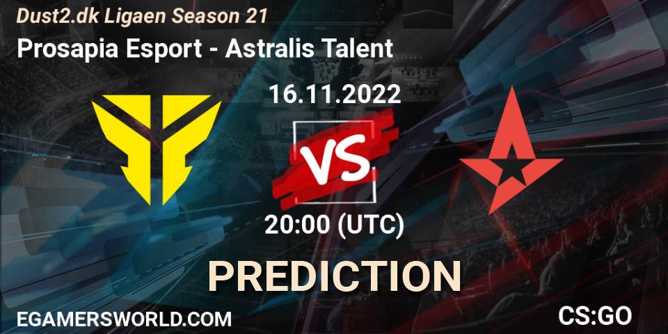 Prosapia Esport - Astralis Talent: Maç tahminleri. 16.11.2022 at 20:00, Counter-Strike (CS2), Dust2.dk Ligaen Season 21