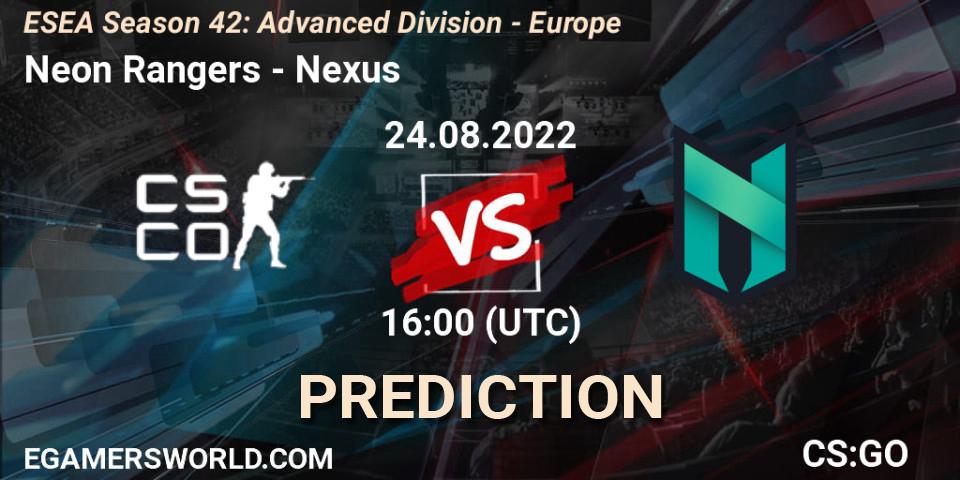 Neon Rangers - Nexus: Maç tahminleri. 24.08.2022 at 16:00, Counter-Strike (CS2), ESEA Season 42: Advanced Division - Europe