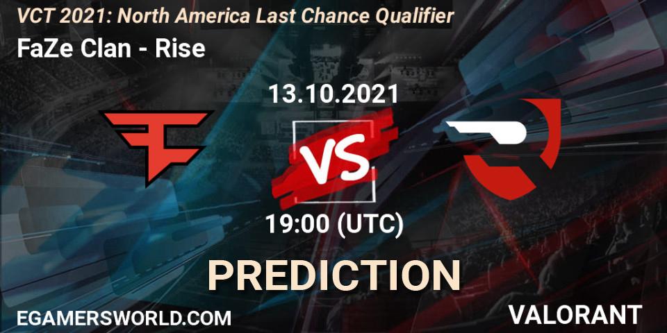 FaZe Clan - Rise: Maç tahminleri. 27.10.2021 at 19:00, VALORANT, VCT 2021: North America Last Chance Qualifier
