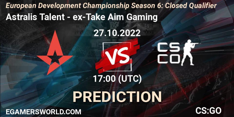 Astralis Talent - ex-Take Aim Gaming: Maç tahminleri. 27.10.2022 at 17:00, Counter-Strike (CS2), European Development Championship Season 6: Closed Qualifier