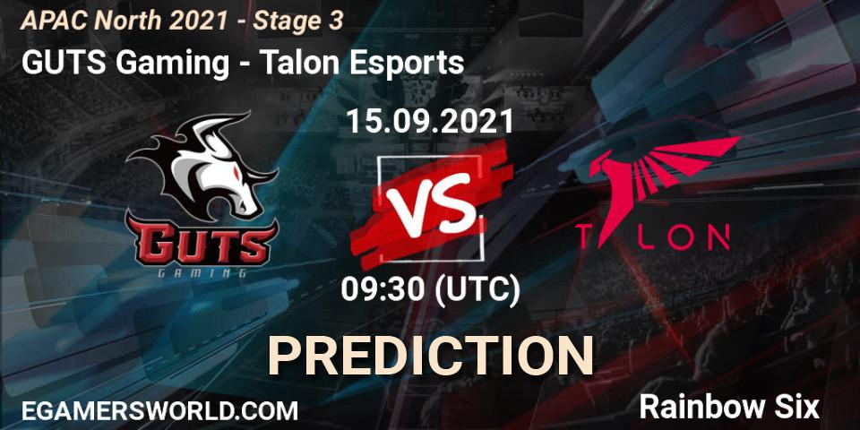GUTS Gaming - Talon Esports: Maç tahminleri. 15.09.2021 at 09:30, Rainbow Six, APAC North 2021 - Stage 3
