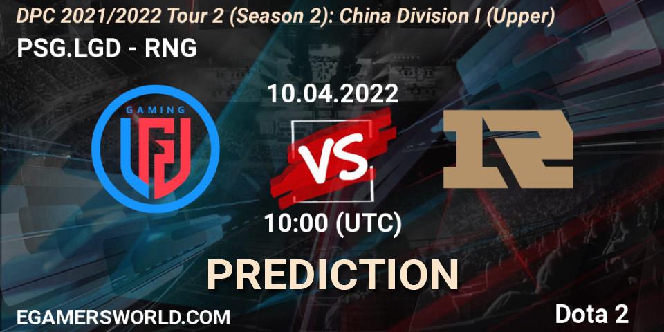 PSG.LGD - RNG: Maç tahminleri. 17.04.2022 at 10:05, Dota 2, DPC 2021/2022 Tour 2 (Season 2): China Division I (Upper)
