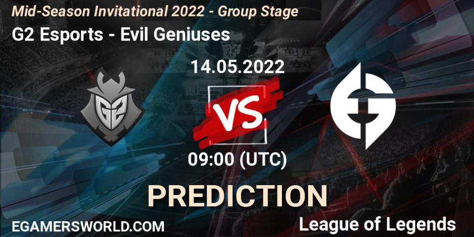 G2 Esports - Evil Geniuses: Maç tahminleri. 14.05.2022 at 09:00, LoL, Mid-Season Invitational 2022 - Group Stage
