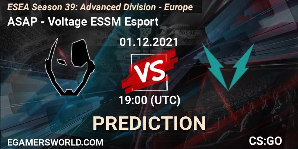ASAP - Voltage ESSM Esport: Maç tahminleri. 01.12.2021 at 19:00, Counter-Strike (CS2), ESEA Season 39: Advanced Division - Europe
