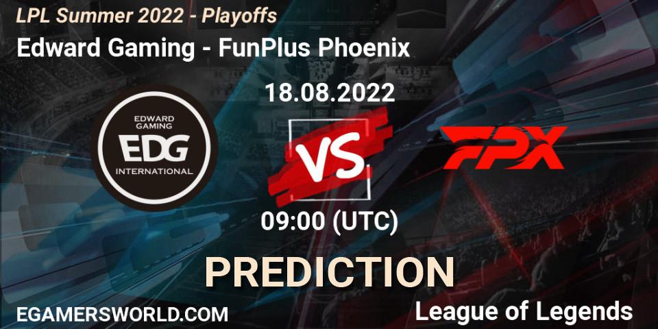 Edward Gaming - FunPlus Phoenix: Maç tahminleri. 18.08.2022 at 09:00, LoL, LPL Summer 2022 - Playoffs