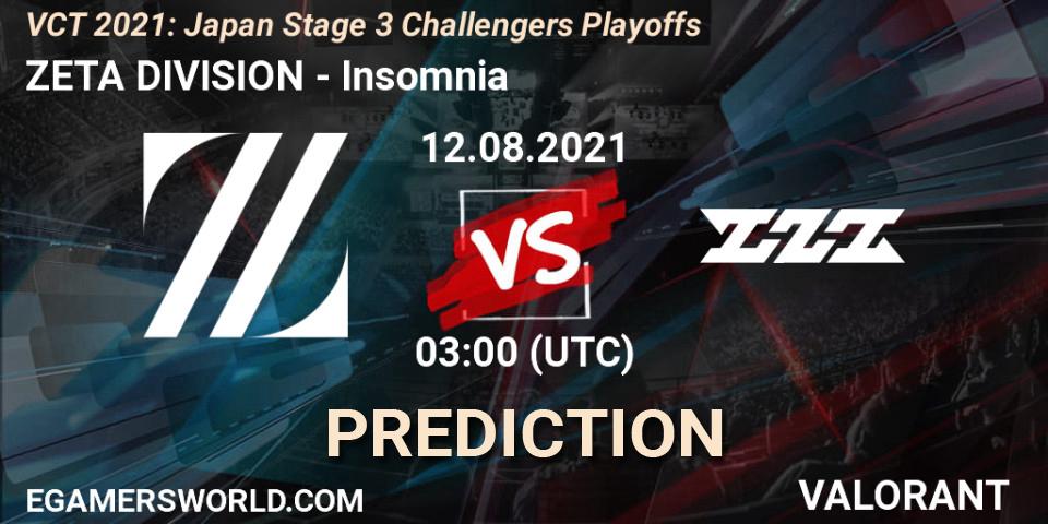 ZETA DIVISION - Insomnia: Maç tahminleri. 12.08.2021 at 03:30, VALORANT, VCT 2021: Japan Stage 3 Challengers Playoffs
