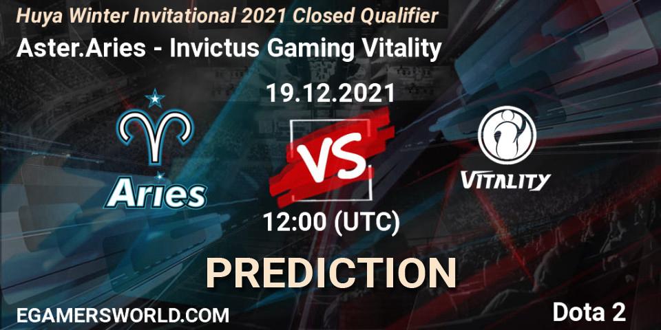 Aster.Aries - Invictus Gaming Vitality: Maç tahminleri. 19.12.2021 at 12:00, Dota 2, Huya Winter Invitational 2021 Closed Qualifier