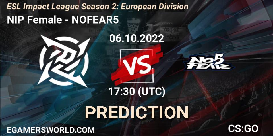 NIP Female - NOFEAR5: Maç tahminleri. 06.10.2022 at 17:30, Counter-Strike (CS2), ESL Impact League Season 2: European Division