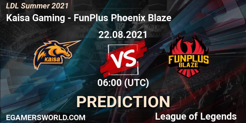 Kaisa Gaming - FunPlus Phoenix Blaze: Maç tahminleri. 22.08.2021 at 07:00, LoL, LDL Summer 2021