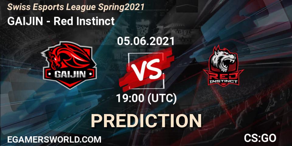 GAIJIN - Red Instinct: Maç tahminleri. 05.06.2021 at 18:30, Counter-Strike (CS2), Swiss Esports League Spring 2021
