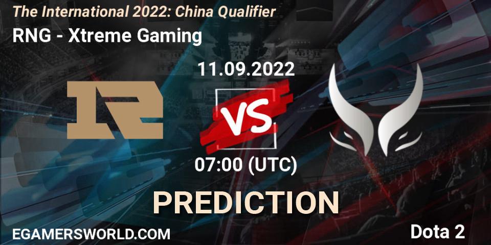 RNG - Xtreme Gaming: Maç tahminleri. 11.09.22, Dota 2, The International 2022: China Qualifier