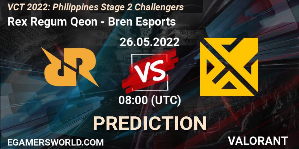 Rex Regum Qeon - Bren Esports: Maç tahminleri. 26.05.2022 at 07:10, VALORANT, VCT 2022: Philippines Stage 2 Challengers
