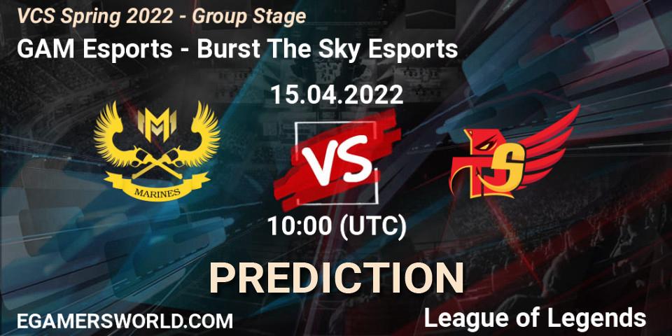 GAM Esports - Burst The Sky Esports: Maç tahminleri. 10.04.2022 at 10:00, LoL, VCS Spring 2022 - Group Stage 