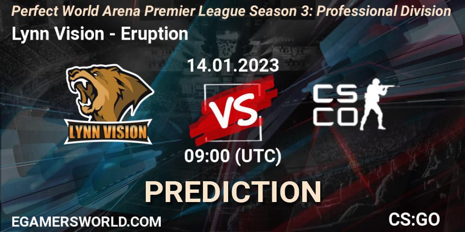 Lynn Vision - Eruption: Maç tahminleri. 14.01.2023 at 09:00, Counter-Strike (CS2), Perfect World Arena Premier League Season 3: Professional Division