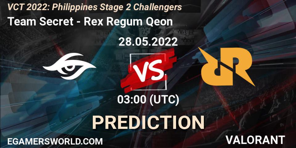 Team Secret - Rex Regum Qeon: Maç tahminleri. 28.05.22, VALORANT, VCT 2022: Philippines Stage 2 Challengers