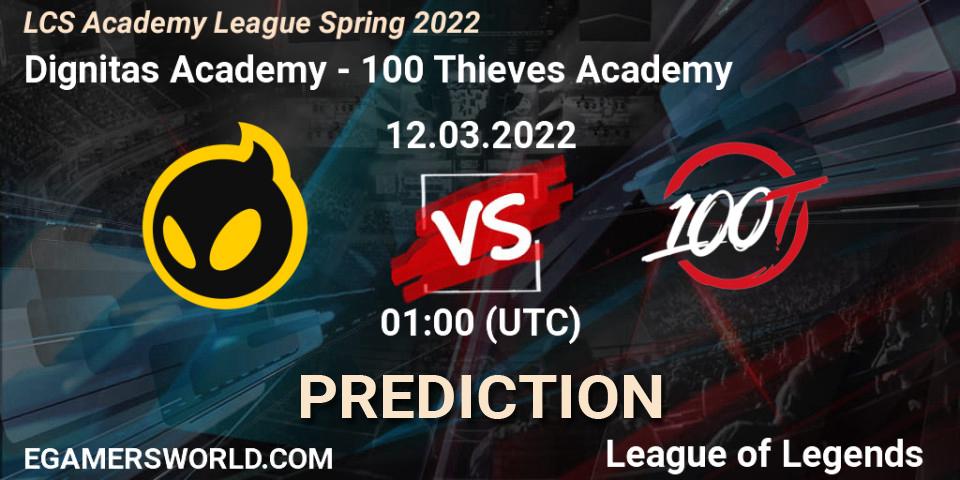 Dignitas Academy - 100 Thieves Academy: Maç tahminleri. 12.03.2022 at 01:00, LoL, LCS Academy League Spring 2022