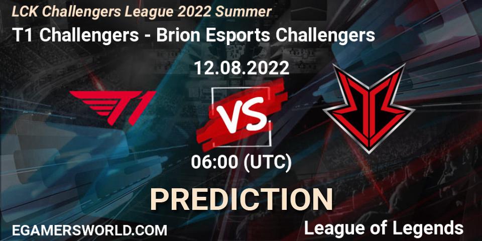 T1 Challengers - Brion Esports Challengers: Maç tahminleri. 12.08.2022 at 06:00, LoL, LCK Challengers League 2022 Summer