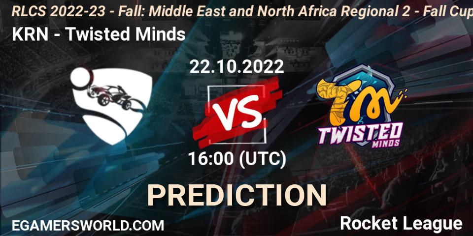 KRN - Twisted Minds: Maç tahminleri. 22.10.2022 at 16:00, Rocket League, RLCS 2022-23 - Fall: Middle East and North Africa Regional 2 - Fall Cup