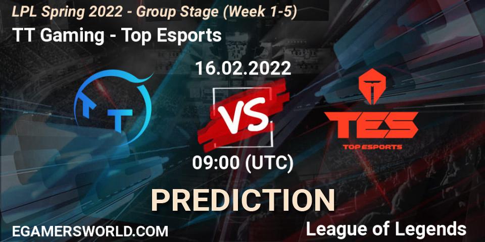TT Gaming - Top Esports: Maç tahminleri. 16.02.2022 at 09:00, LoL, LPL Spring 2022 - Group Stage (Week 1-5)