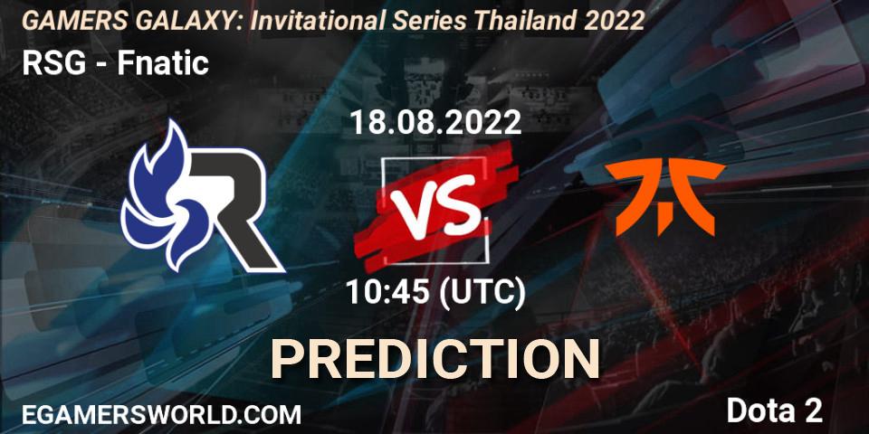 RSG - Fnatic: Maç tahminleri. 18.08.22, Dota 2, GAMERS GALAXY: Invitational Series Thailand 2022