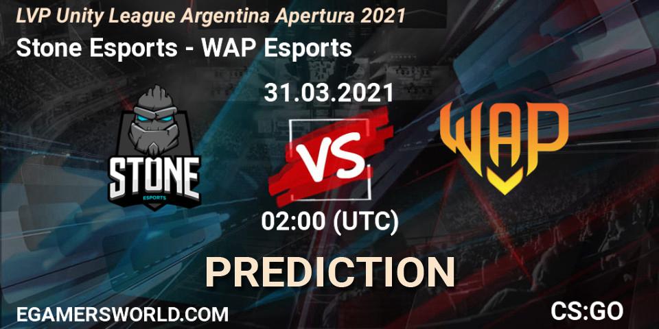 Stone Esports - WAP Esports: Maç tahminleri. 31.03.2021 at 02:00, Counter-Strike (CS2), LVP Unity League Argentina Apertura 2021