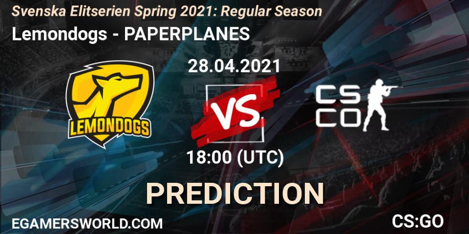 Lemondogs - PAPERPLANES: Maç tahminleri. 28.04.2021 at 18:00, Counter-Strike (CS2), Svenska Elitserien Spring 2021: Regular Season