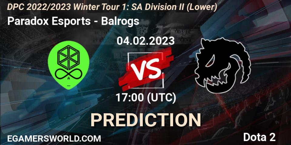 Paradox Esports - Balrogs: Maç tahminleri. 04.02.23, Dota 2, DPC 2022/2023 Winter Tour 1: SA Division II (Lower)