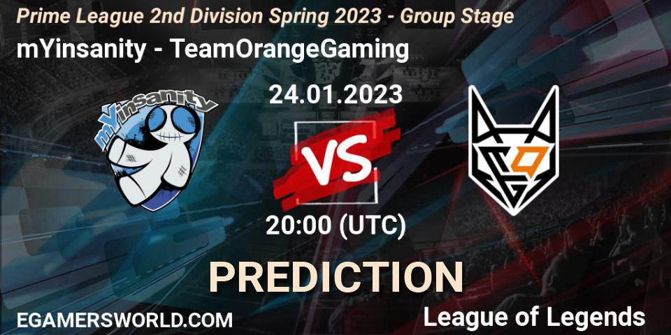 mYinsanity - TeamOrangeGaming: Maç tahminleri. 24.01.2023 at 20:00, LoL, Prime League 2nd Division Spring 2023 - Group Stage