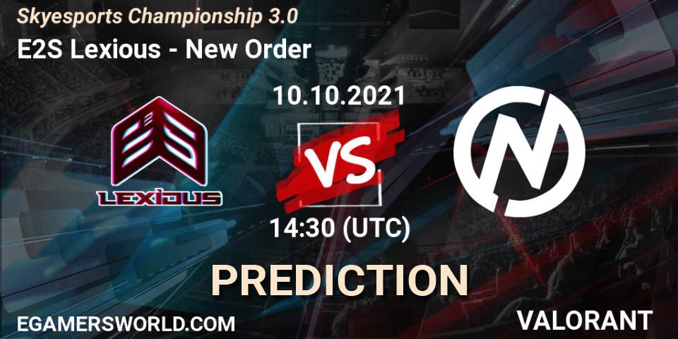 E2S Lexious - New Order: Maç tahminleri. 10.10.2021 at 14:30, VALORANT, Skyesports Championship 3.0