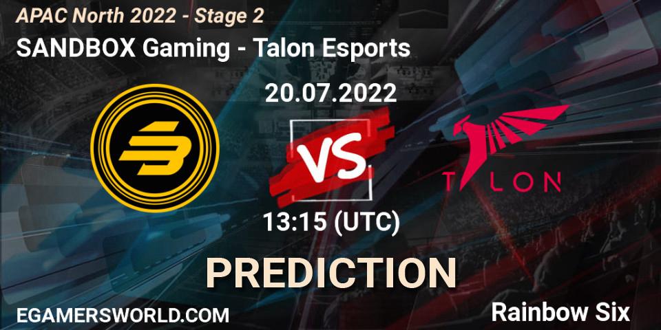 SANDBOX Gaming - Talon Esports: Maç tahminleri. 20.07.2022 at 13:15, Rainbow Six, APAC North 2022 - Stage 2