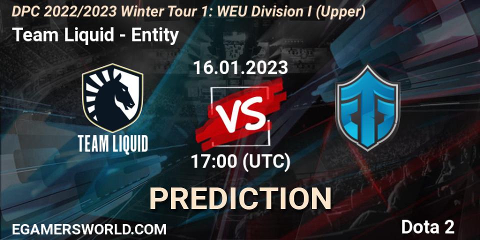 Team Liquid - Entity: Maç tahminleri. 16.01.2023 at 16:55, Dota 2, DPC 2022/2023 Winter Tour 1: WEU Division I (Upper)
