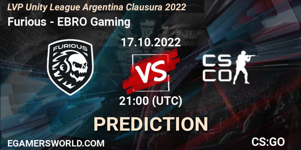 Furious - EBRO Gaming: Maç tahminleri. 17.10.2022 at 21:00, Counter-Strike (CS2), LVP Unity League Argentina Clausura 2022