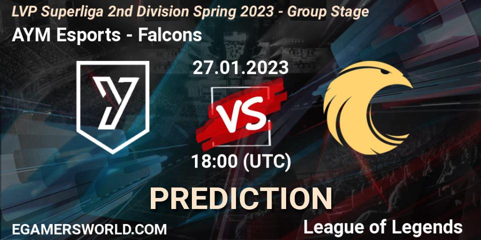 AYM Esports - Falcons: Maç tahminleri. 27.01.2023 at 18:00, LoL, LVP Superliga 2nd Division Spring 2023 - Group Stage
