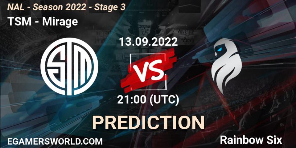 TSM - Mirage: Maç tahminleri. 13.09.2022 at 21:00, Rainbow Six, NAL - Season 2022 - Stage 3