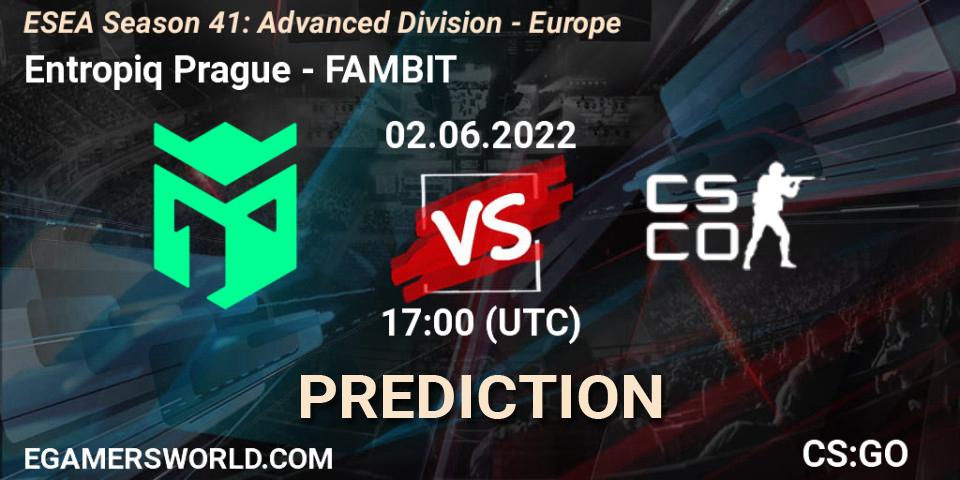 Entropiq Prague - FAMBIT: Maç tahminleri. 02.06.2022 at 17:00, Counter-Strike (CS2), ESEA Season 41: Advanced Division - Europe