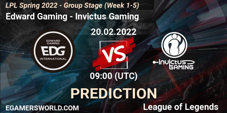 Edward Gaming - Invictus Gaming: Maç tahminleri. 20.02.2022 at 10:00, LoL, LPL Spring 2022 - Group Stage (Week 1-5)