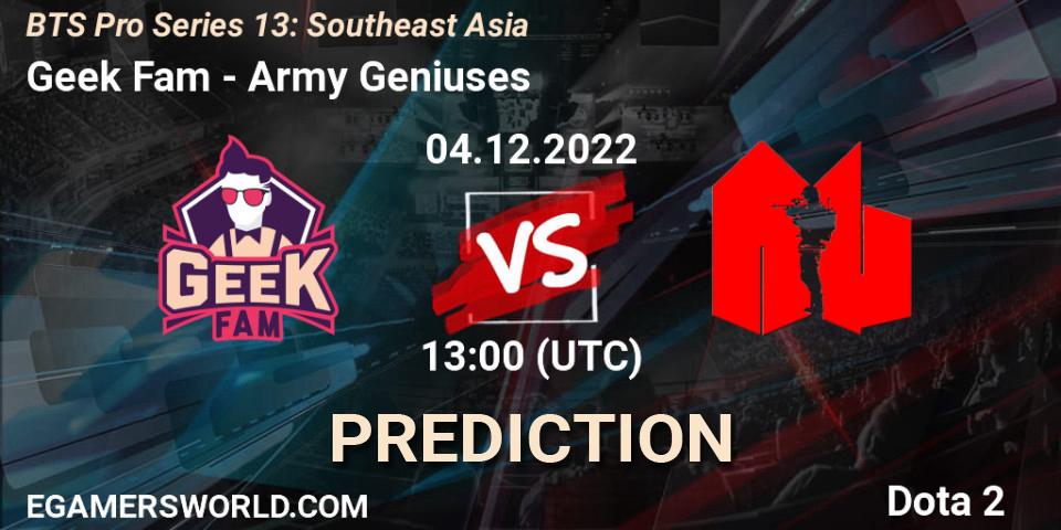 Geek Fam - Army Geniuses: Maç tahminleri. 04.12.22, Dota 2, BTS Pro Series 13: Southeast Asia