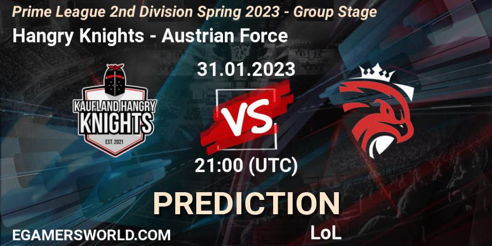 Hangry Knights - Austrian Force: Maç tahminleri. 31.01.23, LoL, Prime League 2nd Division Spring 2023 - Group Stage