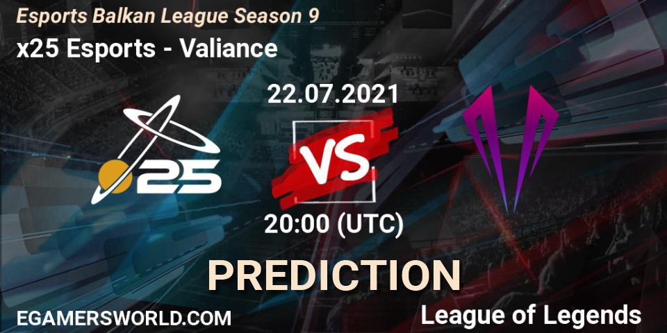 x25 Esports - Valiance: Maç tahminleri. 22.07.2021 at 20:00, LoL, Esports Balkan League Season 9