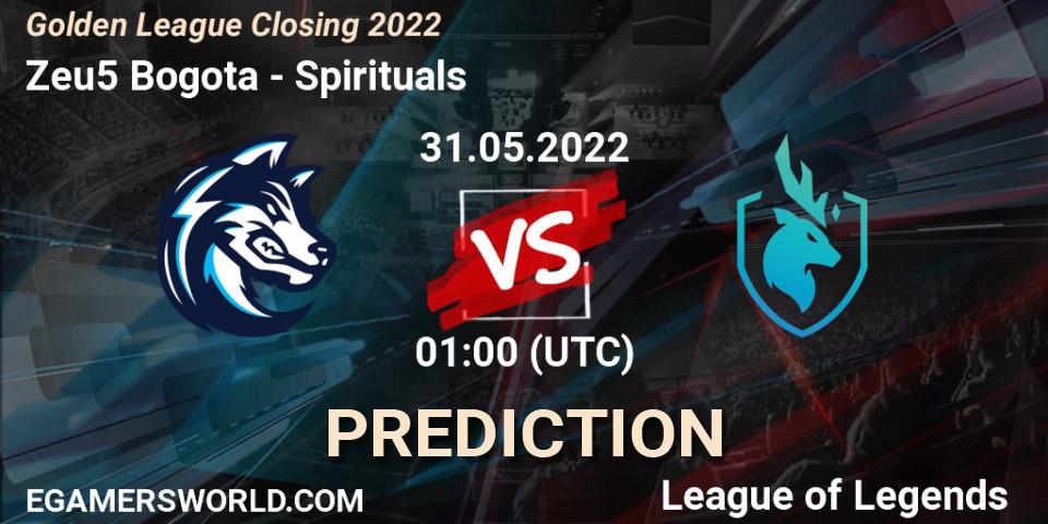Zeu5 Bogota - Spirituals: Maç tahminleri. 31.05.2022 at 01:00, LoL, Golden League Closing 2022