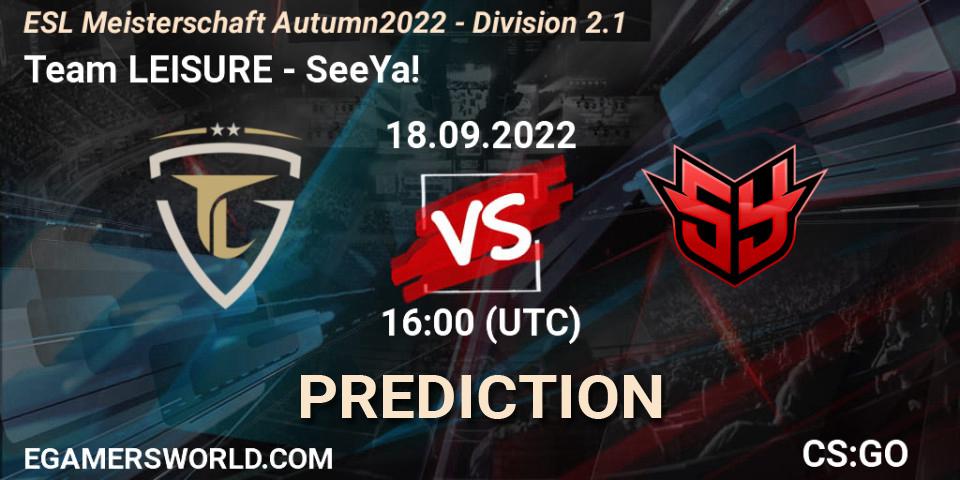 Team LEISURE - SeeYa!: Maç tahminleri. 18.09.2022 at 16:00, Counter-Strike (CS2), ESL Meisterschaft Autumn 2022 - Division 2.1