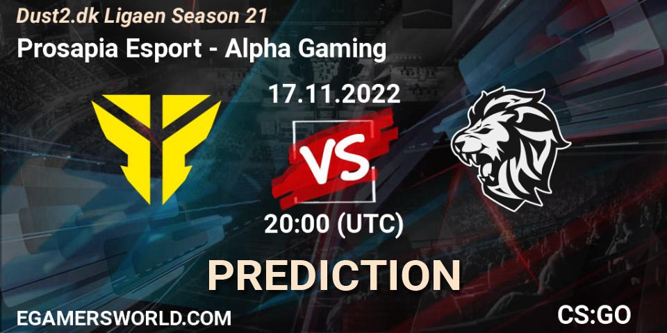 Prosapia Esport - Alpha Gaming: Maç tahminleri. 17.11.2022 at 20:00, Counter-Strike (CS2), Dust2.dk Ligaen Season 21