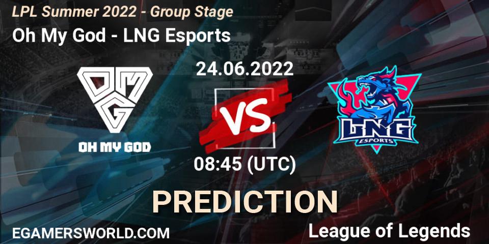 Oh My God - LNG Esports: Maç tahminleri. 24.06.2022 at 09:00, LoL, LPL Summer 2022 - Group Stage
