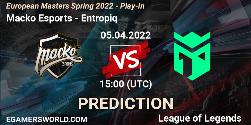 Macko Esports - Entropiq: Maç tahminleri. 05.04.2022 at 15:00, LoL, European Masters Spring 2022 - Play-In